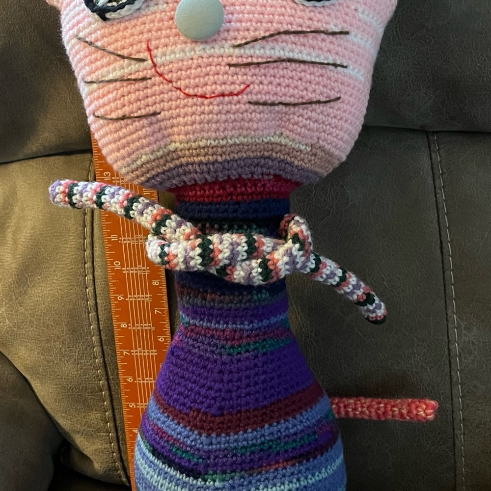 Handmade Pink & Purple Striped Cat Plush Toy - Pet Cat Accessory